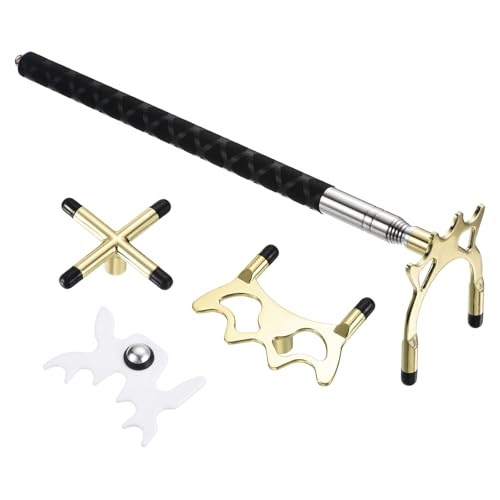 PATIKIL Retractable Billiards Cue Stick Bridge, Silicone Pool Cue Accessory with Removable Metal Low/High/Cross Bridge Head for Pool Table Competition, Gold/White