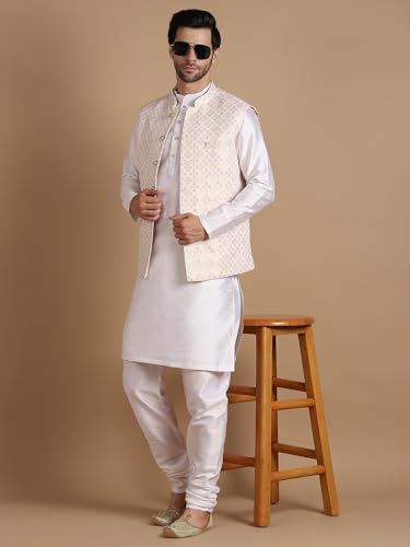 Image of men's Silk Blend Kurta Pejama & Waistcot Set