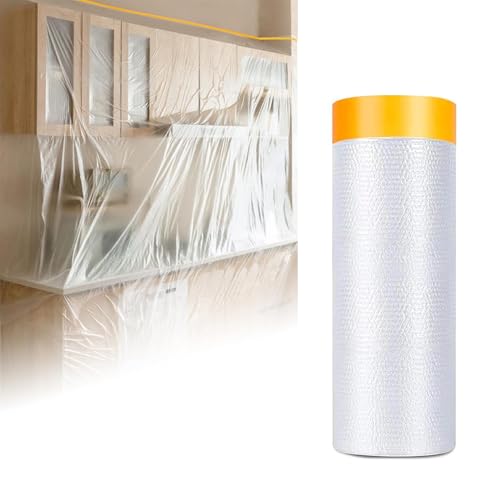 Pre-Taped Masking Film, Pre Tape Paint Protection, Painting Film for Automotive Painting Covering House Decoration Furniture Floor Dustproof Cover (1800mm x 12mtr, 1roll) Pre-Taped Masking Film, Pre Tape Paint Protection, Painting Film for Automotive Painting Covering House Decoration Furniture Floor Dustproof Cover (1800mm x 12mtr, 1roll)