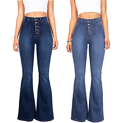 Women Bell Bottom Jeans Retro High Rise Trumpet Flare Jean Trendy Jogger Tummy Control Stretch Wide Leg Jeans4