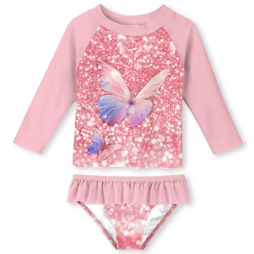 Image of UNIFACO Girls Swimsuit Two Piece Long Sleeve UPF 50+ Bathing Suit, 2-8T