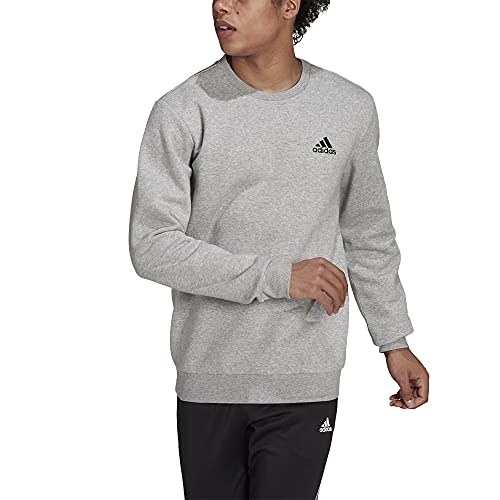 adidas Men's Essentials FEELCOZY Fleece Sweatshirt, medium Grey Heather/Black, XL