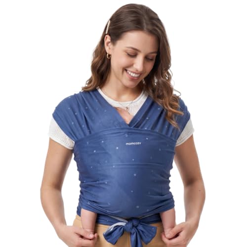 Image of Momcozy Baby Wrap Carrier, Easy-On 2-Piece Design, Newborn to 33 lb | Easy On Like a T-Shirt, XXS-XXL Adjustable Fit, IHDI Hip-Healthy, Lightweight Hands-Free Comfort Baby Sling, Starry Sky