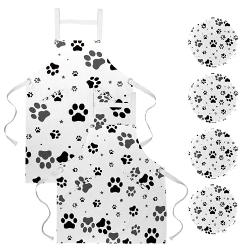 Lot de 2 tabliers de cuisine avec 4 broches motif empreintes de chat multicolore