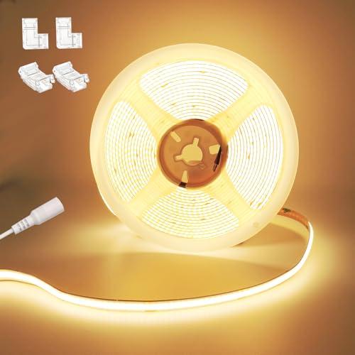 Image of COB Light Strip CRI 93+ Warm White Led Strip Lights 3000K 24V 16.4 ft Flexible Uniform Non-Waterproof Under Cabinet Bedroom Kitchen Closet DIY Lighting Decor - Power Supply Not Included