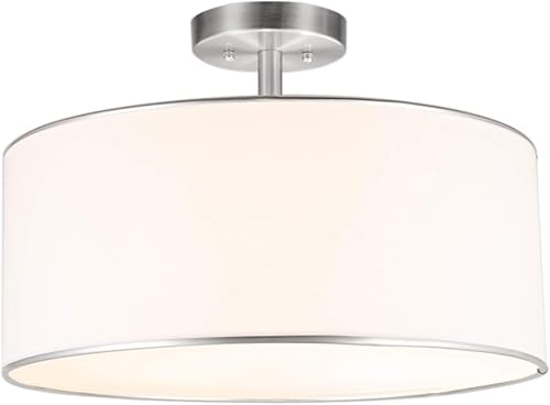 VONLUCE Lámpara de techo de tambor, lámpara de techo de níquel cepillado de 18 pulgadas, lámpara de techo contemporánea de montaje semiempotrado con