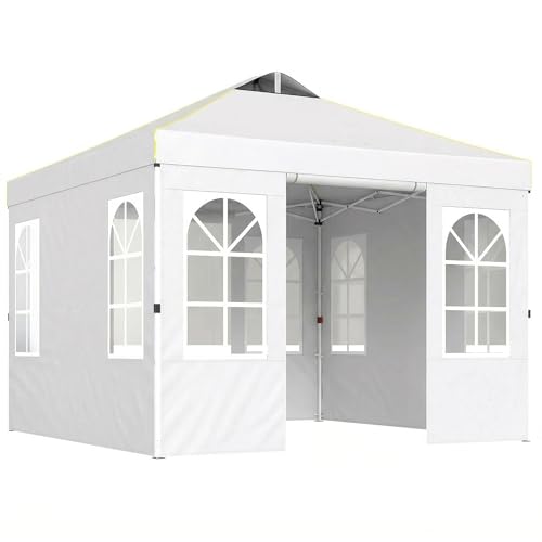 Outsunny Carpa Plegable 3x3 m, Pop up, con 4 Laterales Extraíbles, Cenador de Jardín con UPF50+, Bloqueo Central, Altura Ajustable, Bolsa de Transporte, Sacos Arena, Gazebo para Exterior, Blanco