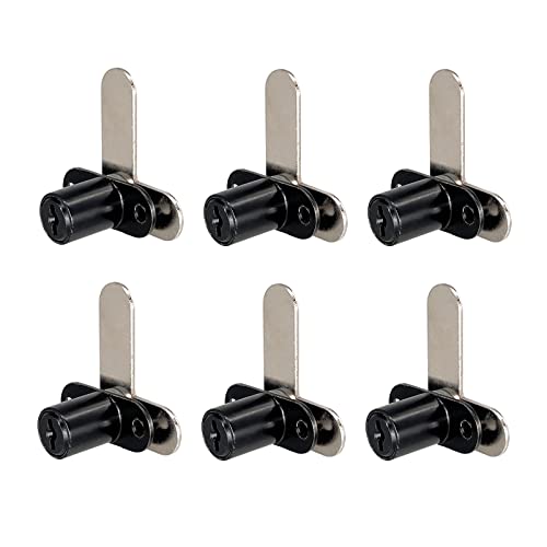 Xnrtop Cam Locks Cabinet Locks Keyed Alike， Cylinder Length Fits On 0.4'', Secure File Drawer Mailbox Rv Storage Tool Box Replacement Lock Set, Zinc Alloy(5/8 Inch 6Pcs) (Black, 16Mm) #TOP14