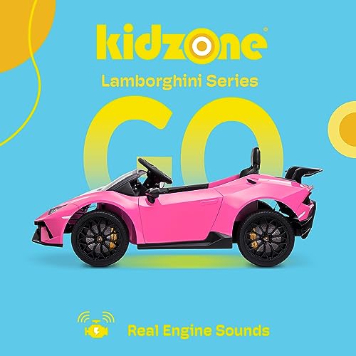 Kidzone Licensed Lamborghini Kids Ride On Car 12V Battery Powered Electric Vehicle Toy with 2 Speeds, 4-Wheel Drive, Suspension System, 2.4G Remote Parent Control, MP3, LED Headlights - Pink - Thumbnail 3