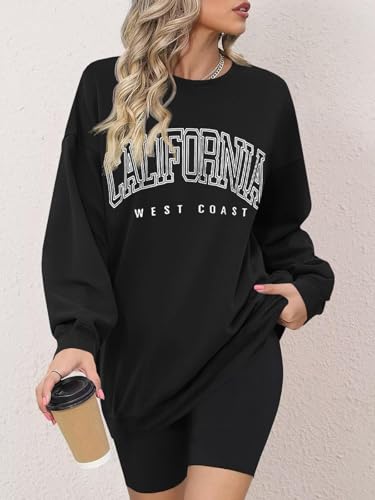 Image of Langwyqu Women's Oversized Sweatshirt Los Angeles California Crewneck Long Sleeve Casual Loose Pullover Tops