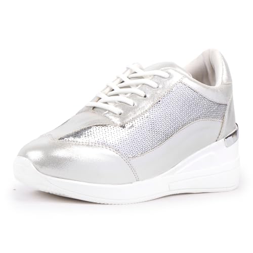 Image of Vendoz Women Wedding & Party Casual High Heel Sneakers I Cushioned Insole I Glittery & Embellished Bridal Wear I Lightweight and Stylish Shoes for Girls CNV7065