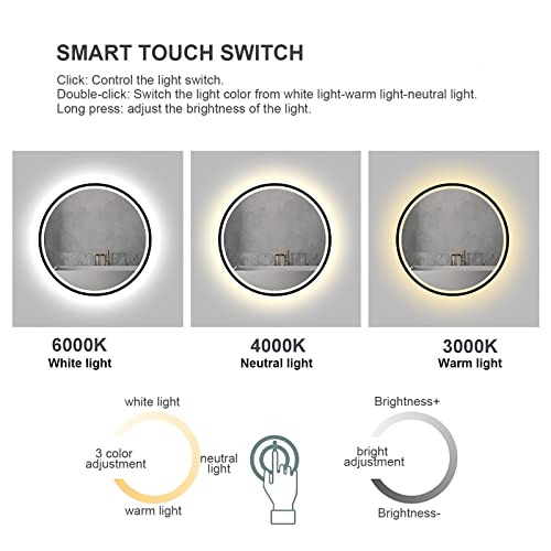 Zyledw Led Round Mirror Bathroom Vanity Mirror With 3 Color Lights, Metal Frame Wall Mounted Dimmable Makeup Mirror With Touch Button Switch, Ip54 (Color : Gold, Size : 90Cm/36In) #TOP2