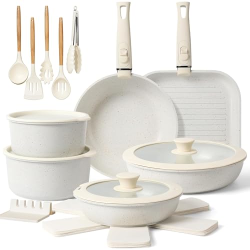 La mejor comparación de Juegos de ollas comprados en linea. 46 SLNXA Juego de Ollas y Sartenes Antiadherentes con Mango Desmontable, Fácil Limpieza, Batería de Cocina Apto para Lavaplatos Y Horno (6)