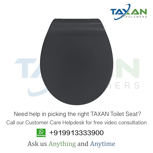 Image of TAXAN Black EWC Toilet Seat Cover (17 x 14.5 in) | Oval Shape, PVC Western Commode Seat with Lid | High Glossy Finish, Sleek Design, Non-Soft Closing Commode Seat Cover with Installation Kit