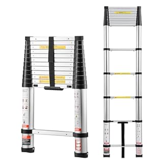 VEVOR Scala Telescopica da 3,8 m, Scala Estensibile Pieghevole Multiuso in Alluminio, Capacità Carico max. di 150 kg con Piedini Antiscivolo, per Casa, Lavori all'Aperto, Soffitta