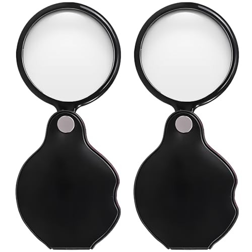 2 Pièces Loupes de Poche 20x, Loupe de Lecture Pliable et Rotative Miniature, Mini Loupe à Main Pratique pour Livres, Journaux, Cartes et Réparations (Noir)