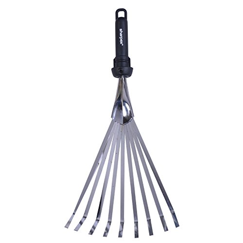 Sharpex Heavy Duty Steel Gardening Hand Rake Soil Tiller | Tooth Rake Garden Tool with Ergonomic Handle | Great for Lawn Leaf Clean up, Cultivating, Loosening Soil & Spreading Mulch (Silver)