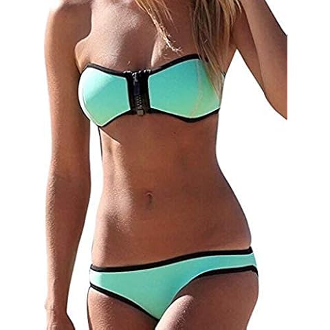 Bikini verde y negro acolchado con cremallera Cover