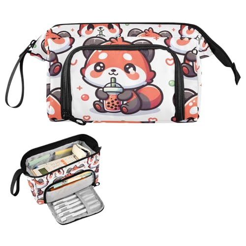 Image of SUABO Big Capacity Pencil Case,Cute Red Panda with Bubble Tea Cartoon Pen Bag Pouch Holder Stationery Bag School College Office Organizer for Teen Adults Student