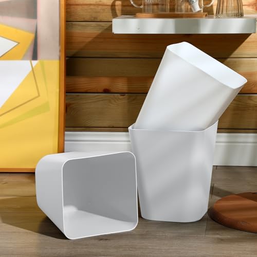 Image of Hoolerry 9 Pieces Garbage Can 2 Gallon Small Trash Cans Bulk Bathroom Trash Bin Plastic Wastebasket Square for Bedroom Slim Bathroom Trashcan Small Container for Kitchen Office Home(White)