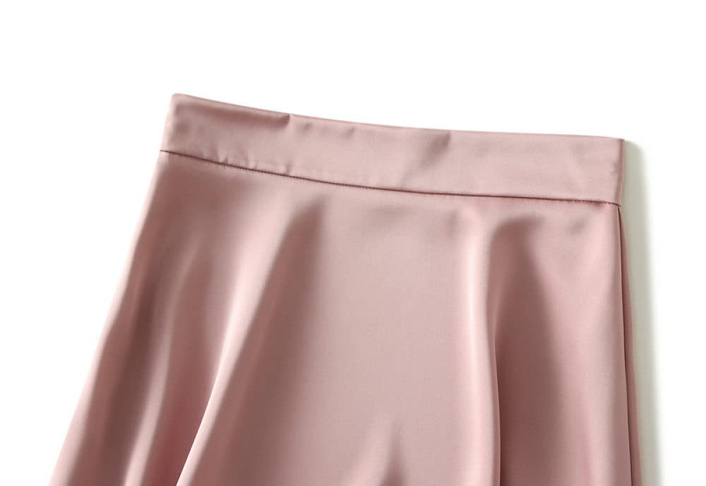 OZEO Röcke Damen,Damen Satin Midirock Rosa Hohe Taille Glänzend Faltenrock Mit Reißverschluss Sommer A-Linie Swing Gerafft Einfarbig Mode Lange Röcke Für Mädchen Damen,M