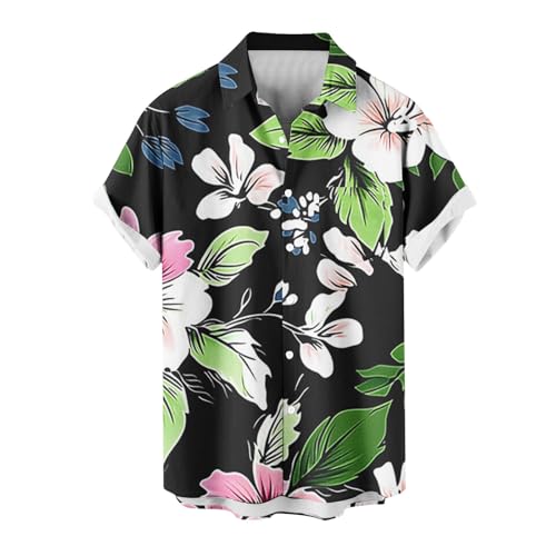 Men Summer Hawaiian Shirts Short Sleeve Casual Button Down Shirt Blouse Loose Lapel Fashion Print Graphic Tops