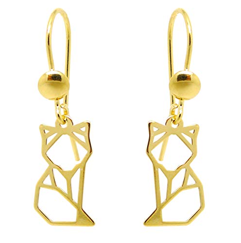 Boucles d'oreilles origami renard en argent 925 doré minimalistes