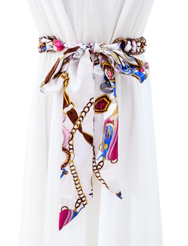 Womens Coconut Satin Floral Skinny Belt for Dresses Jeans Pants Thin Dress Waist Belt Decorated Waist Belt