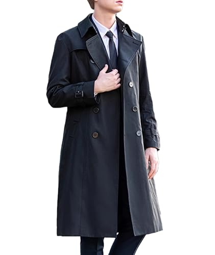 SOMTHRON Men's Trench Coat Slim fit Double Breasted Belted Windbreaker Notched Lapel Long Jacket Windproof Overcoat2