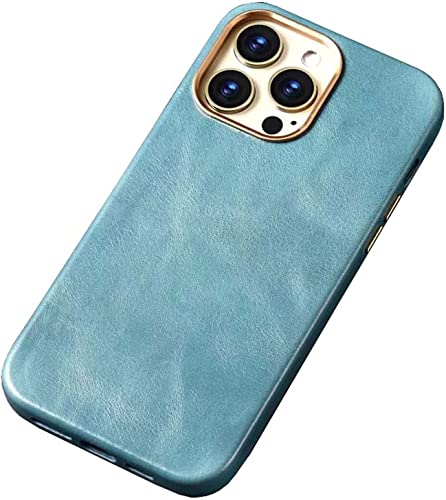 Coque cuir iPhone 14 antichoc, étui bleu clair avec doublure floquée GUMMMY 2022