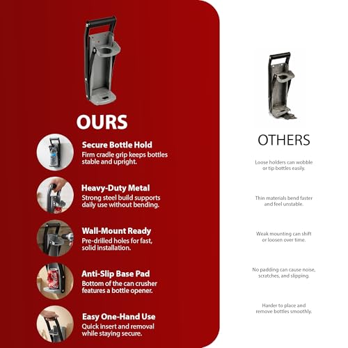 Zeno Can Crusher & Bottle Opener | 500ML Heavy Duty 16OZ 2 In 1 Crushes Soda Cans And Beer Cans | Large Beer Tin Can Crusher Wall Mounted Recycling Tool Bottle Opener | Plastic Bottle Crusher - 3