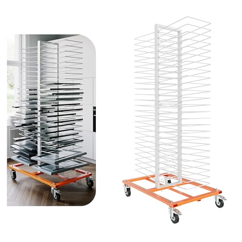 Gelacie 50 Shelves Paint Drying Stand Rack with 4 Caster Wheels, 25lbs/Shelf Capacity, Space Saving, Modern Style, Orange & White
