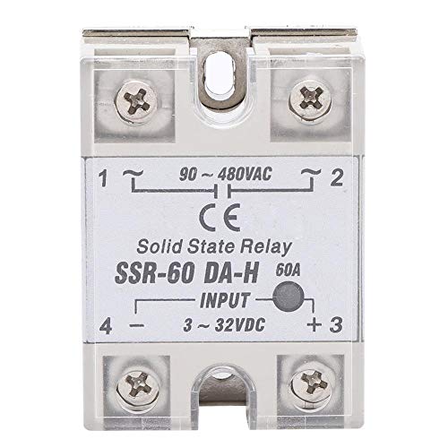 SSR Solid State Relay, DC-AC SSR-60A-DA-H SSR Relay with Non-Contact Switch Fast Heat Dissipation