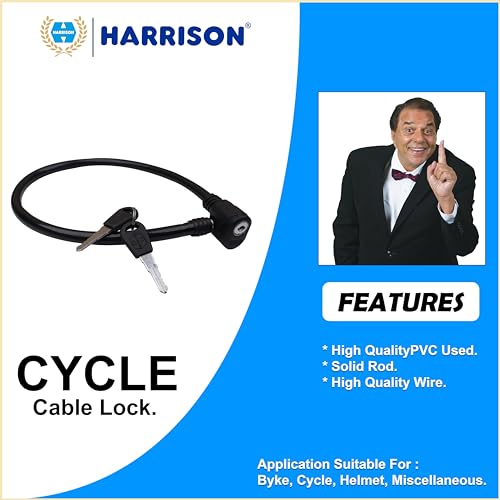 Image of Harrison Heavy Duty Cable Lock Anti-Theft Safety Lock with 2 Keys for Helmet, Cycle & Bicycle (CL-0198) Steel, Black
