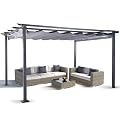 ZEPYARD 10X13 FT Outdoor Pergola, Aluminum Pergola with Sun Shade Retractable Canopy, Patio Retractable Pergola for Deck, Backyard, Grill (Grey)