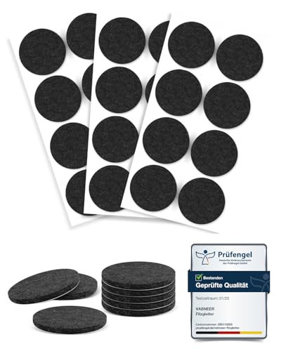 VABNEER 24 x Felt Pads, 40 mm Black Self-Adhesive Floor Protectors Felt Pad, 5 mm Thick, Furniture Pads for Furniture Feet (Round, 40 mm)