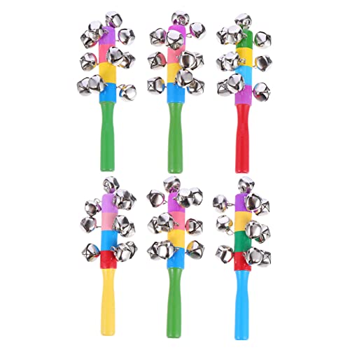 HAWILLOSCH 6個 ガラガラを持っている子供 ミュージカルリズムおもちゃ ハンドヘルドそりベル 幼児の楽器のおもちゃ ベビーラトル 木製ハンドラトルスティック ガラガラ棒 プラスチック