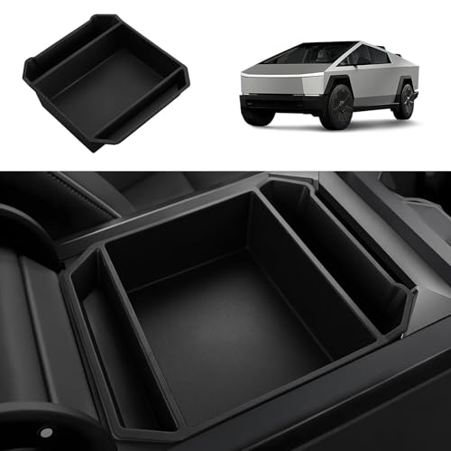 Image of Motrobe Center Console Organizer for Tesla Cybertruck 2024 2025 2026 Premium TPE Anti-Slip Armrest Storage Tray, OEM-Style Interior Accessories, No-Rattle Insert Box for Sunglasses, Phone & Coins