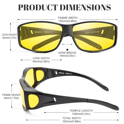Night Driving Glasses for Men & Women - Polarized Anti Glare Fit Overs with Wrap-Around HD Yellow Lens3