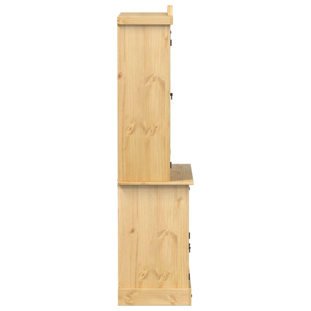 Vitrina Corona 100 x 48,5 x 179 cm, madera maciza de pino acabado en cera de miel, armario rústico con puertas de cristal, espacio de almacenamiento para colecciones, duradero, resistente