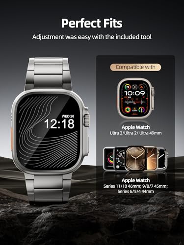 LULULOOK Titanium Ultra 3 Watch Band - Grade 2 Titanium Metal Band for Men, Compatible with Apple Watch Ultra 3/ Ultra 2/ Ultra 49mm, Series 11/10 46mm, Folding Clasp & Adjustable Link image 2