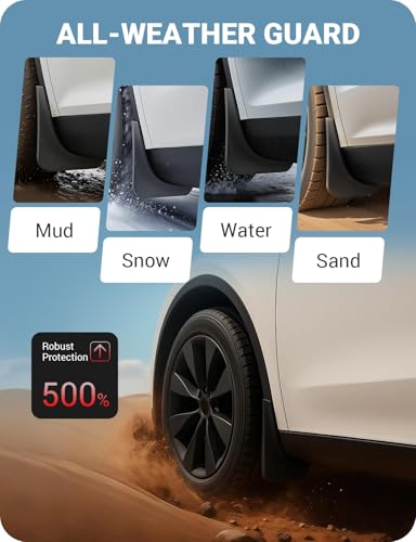 Image of BASENOR 2026 2025 Tesla Model Y Juniper Mud Flaps Splash Guards [No Drilling No Tape] All-Weather Mud Guard, Tire Protector Mudflaps for Model Y Juniper 2025 2026