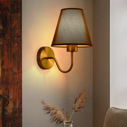 Lámpara de pared con pantalla de tela café moderna para iluminación de dormitorio E27 7