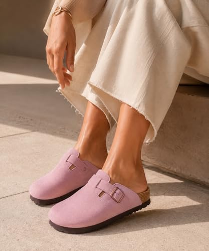 Image of KIDMI Genuine Suede Clogs for Women Men Cork Footbed Sandals Leather Mules Potato Shoes with Arch Support
