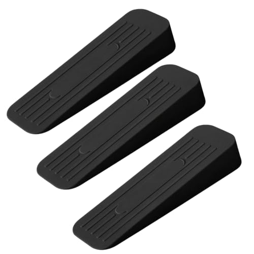 Image of Rubber Door Stopper Wedge, Heavy Duty Anti-Slip Door Holder & Blocker with Strong Grip for Tiles, Marble, Wood, Carpet & Cement Floors | Home, Office, School & Warehouse Use (Black, Pack of 3)