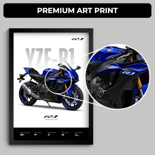 Image of Funk You Store Yamaha R1Poster | Yamaha R1 Framed Poster | Framed Matt Superbike | Bike Posters A3 Size (31 x 23 cm) | Yamaha R1 Bikes Posters for Wall, Home, Bedroom, Living room decoration (F 188)