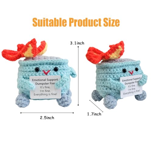 Image of RovyFota Emotional Support Crochet Dumpster Fire with Positive Card Cute Room Decor Knitted Toys Funny Crochet Support Buddies Gifts for Friends (Blue)