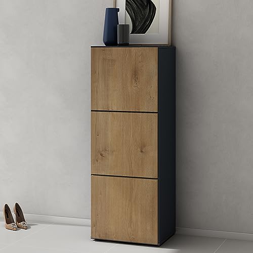 doporro Meuble à Chaussures Gris Noir Mat et Chêne Clair 45x120cm Rangement Armoire à Chaussures 6 Compartiments Range-Chaussures 02