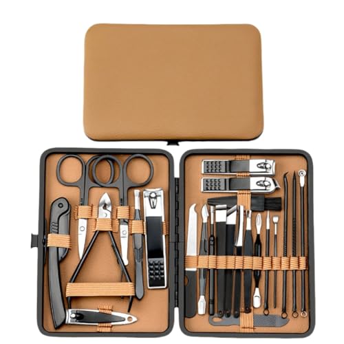 Brfveob マニキュアセット、カーボンスチールネイルビューティーセット、プロ仕様のマニキュアペディキュアセット、ビューティーセット(レザーケース付き)、ネイルハサミセット、耳かきスプーン、眉毛ピンセット (24点セット)