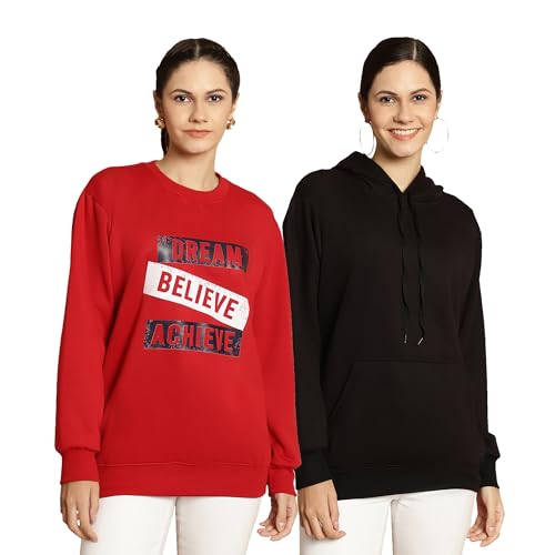 Image of Mack Jonney Printed Round Neck Cotton Fleece Sweatshirt for Women (Pack of 2)-MACK51199